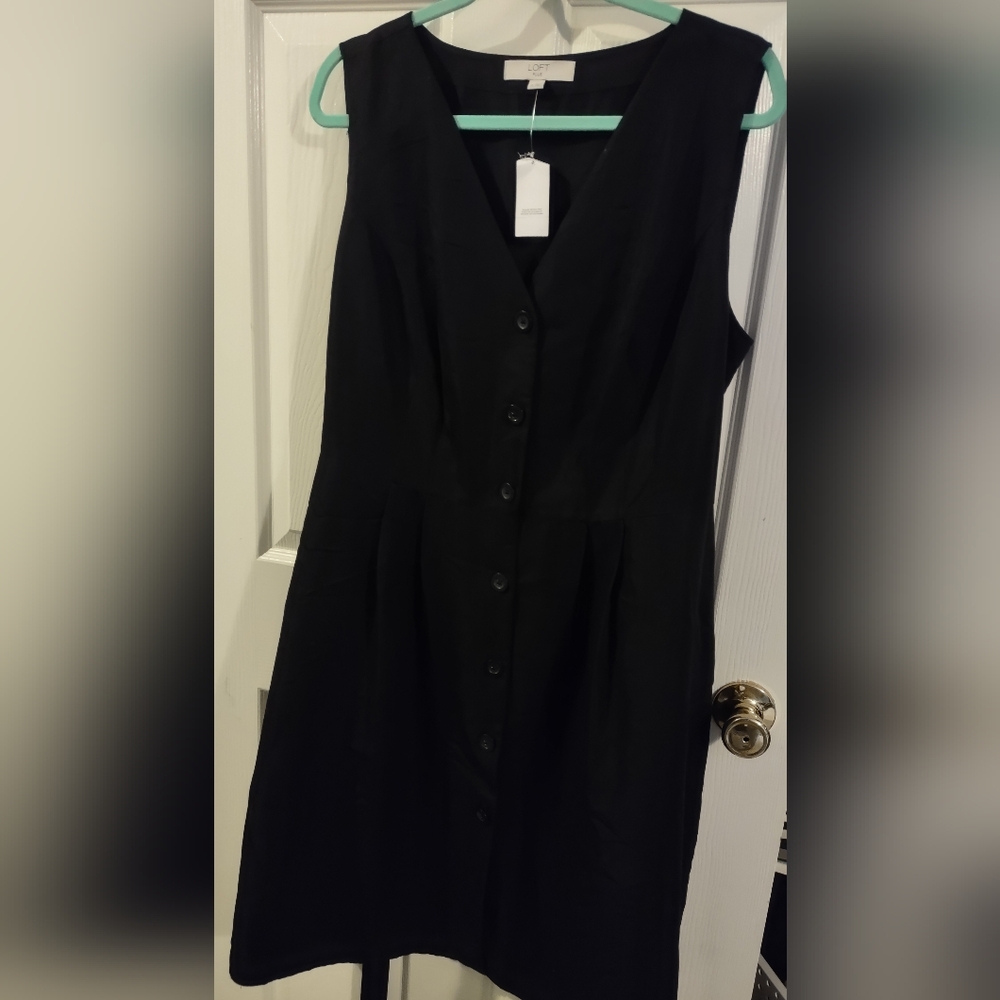 LOFT Black Sheath Midi Dress V-Neck Sleeveless